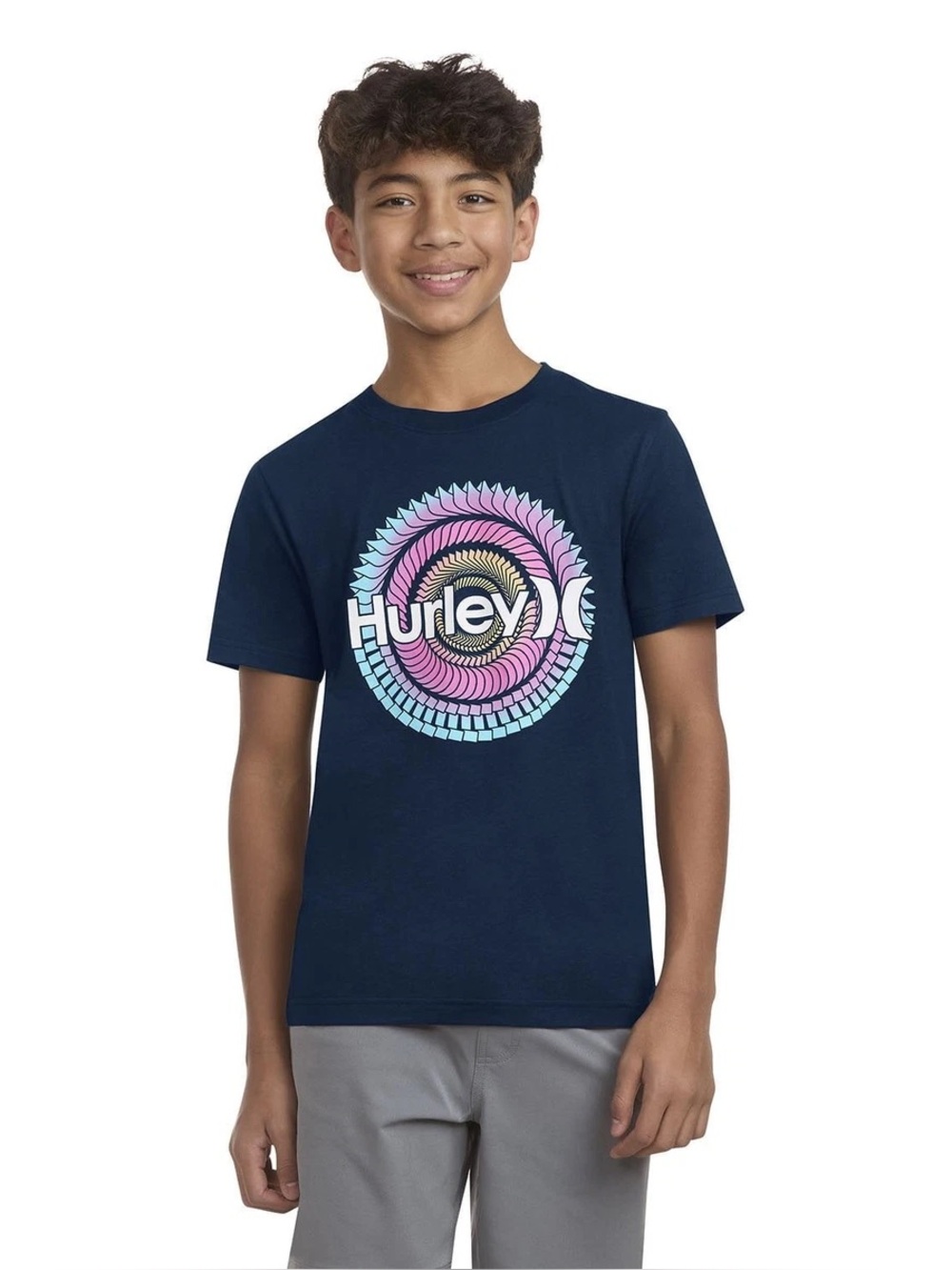 Hurley Dark Blue Tee with Vibrant Spiral Design